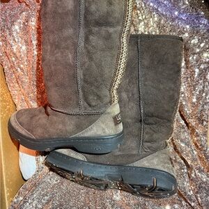 UGG Dark Brown Boots with Chain Accent